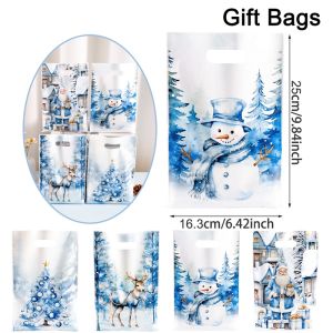 10/20/50pcs Blue Christmas Candy Bags Santa Claus Snowman Gift Handheld Bags Christmas Decor 2025 Winter Holiday Party Favors