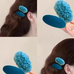 Peacock Blue Lamb Fur Hair Clip Womens Sweet Bangs Side Duckbill Hair Accessories Korean Style Fresh out Fashion Hair Decorations