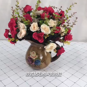 Combo 2 Cành 12 bông hồng nhỏ phong cách Châu Âu VI034 cành hoa giả cao 35cm trang trí nhà cửa hoa cắm đám cưới