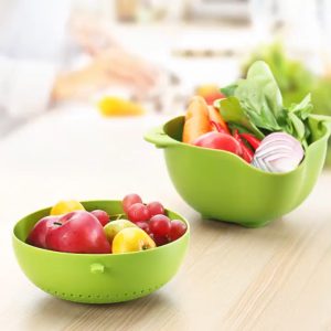 Premium Double Layer Drain Basket Food Strainer Kitchen Washing Bowl Rotatable Drainer