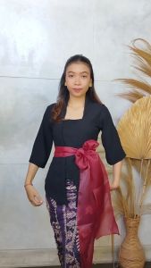 dOoOb Setelan Kebaya Lonceng Airflow Rubina dan Bawahan Kamen Batik Free Selendang Kebaya Pengantin Pesta Wisuda Modern Bali