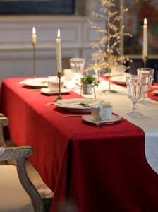 Red Velvet Tablecloth Waterproof Oil-resistant Miss Peony Luxury Large round Dining Table Mat Elegant Home Restaurant Use