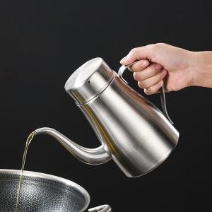 Stainless Steel Oil Pot Portable Oil Kettle Household Edible Oil Pot Long Mouth Oil Bottle 400ML/500ML/700ML/1000ML/1400ML