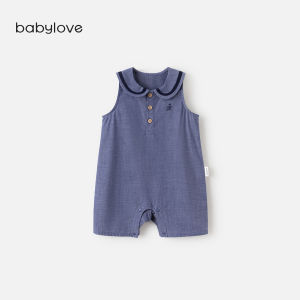 babylove | Cotton Sleeveless Romper with Navy Collar for Babies