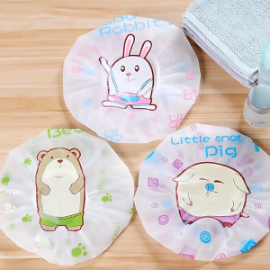 Cute Cartoon PVC Shower Cap Hair Elastic Band Bath Caps Bathroom Accessories Topi Mandi-1pc