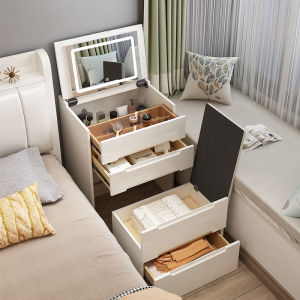 Solid Wood Flip-Top Makeup Desk Integrated Bedroom Small Size Storage Cabinet Hydraulically Padded Rubber Wood Material