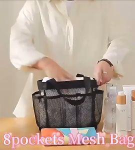 Portable Mesh Beach Tote Bag Large Capacity Fashion Shoulder Bag Foldable Transparent Shopping Shoulder Bag Net Makeup Travel Storage Washing Bag