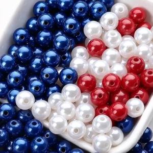 10mm 140pcs DIY Red Navy Blue And White Round Acrylic Beads Suitable For DIY Making