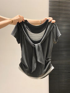 LUOSHAO | Striped Colorblock T-Shirt Design Flattering