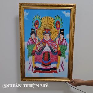 Tranh Điện Cửu Thiên Huyền Nữ Có Đèn Trang Trí Bàn Thờ Treo Phòng Thờ DCTHN-05