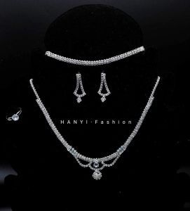 New Korean Fashion Jewerly Set 4in1 0ne Pack for Womens metalic white stone