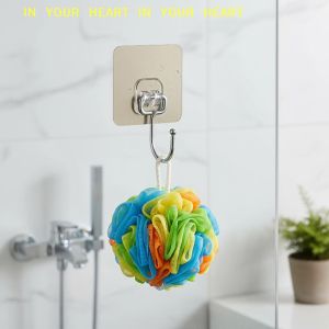 【X】Dorm Adhesive Wall Hooks 10 Pcs Large Clear Stainless Steel Stick On Mount No Damage for Student Home Organization
