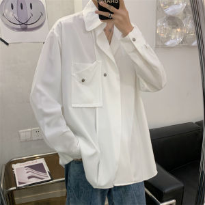 Summer Long Sleeve Mens Shirt Pure Color Casual Loose BF Style High-End Light Maturity White Coat Outerwear Trendy Youth Pop