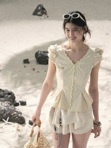 SHAOYEYAN | French Style V-Neck Lace White Blouse Short Sleeves
