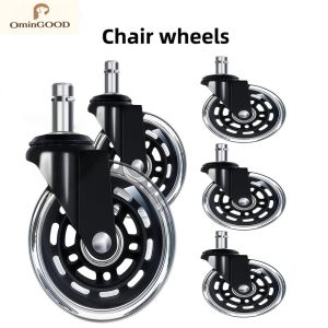 5PCS 3 Inch Silent Swivel Rubber Office Chair Casters Heavy Duty Replacement Wheels for Hardwood Floor Carpet Gaming Desk Chair