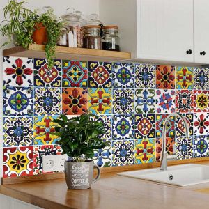 30pcs Of 10*10cm Mexican Tiles Tile Stickers Decorative Tiles Vinyl Stickers Wall Stickers Tile Stickers Peel and Stick Wall Decals