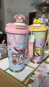 DXUU Tumbler Karakter Sedot Teguk Tahan Panas Dingin 600 ML Stainless 304 Sanrio Kuromi Melody Cinnamoroll Pompurin Pochacco Termos Mug Coffee & Tea 2 in 1