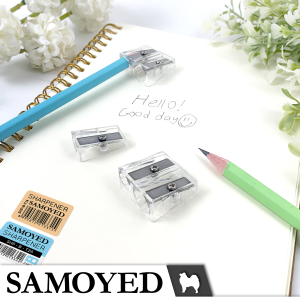 Rautan / Serutan Pensil Transparan / Bening 1 / 2 Lubang / Double / Dual Holes Transparent / Clear Pencil Sharpener Samoyed SHP-B