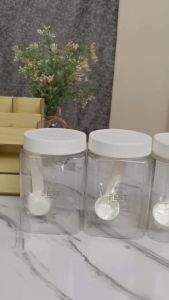 FDgrade ขวดโหลพลาสติก ความจุ 1200ml. แพ็คละ 3 ชิ้น พลาสติก Food grade แถมช้อน กระปุก Canister Set