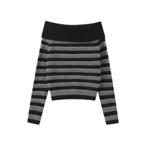 YUEZHONGWEI | เสื้อสเวตเตอร์คอกลมแขนยาวลายทางสีบล็อกสำหรับผู้หญิงในช่วงต้นฤดูใบไม้ร่วง สไตล์เกาหลี แฟชั่นลำลอง แขนกุด ผ้าฝ้ายผสม