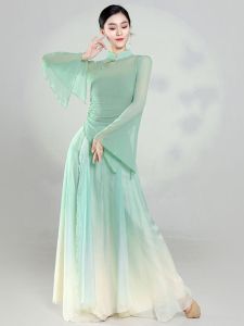 Classical Chinese Dance Costume Ethereal Fairy Atmosphere Silk Shirt Practice Suit Traditional Wardrobe Stage Performance Outfit