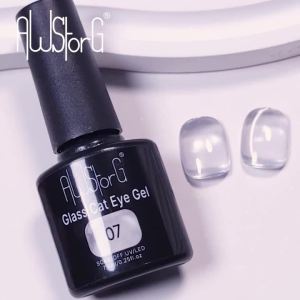 AWStorG 7.5ML Glitter Mirror Porcelain White Cat Magnetic Gel Semi Permanent Soak Off UV LED Gel Manicure Nail Art Varnish