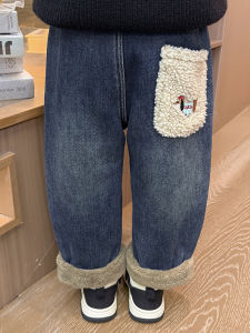 Childrens Fleece Lined Denim Jeans Casual Warm Winter Pants for Girls Baby Cotton Polyester Blend Long Trousers Comfortable