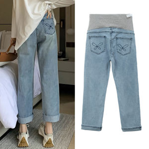 Maternity Jeans High Waist Nine Points Spring Autumn Thin Wide Leg Pants for Pregnant Women Summer Autumn Winter Outerwear