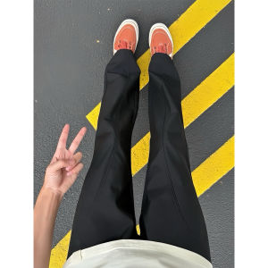 กางเกงกีฬาขากว้างทรงตรงแห้งเร็วสำหรับผู้ชาย สไตล์ฤดูร้อน กางเกงขายาวกันลม กันฝน ทรงยาว ทรงตรง สีน้ำเงินเข้ม