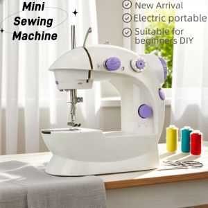 【Spot sales】202 Mini Household Sewing Machine Portable Electric Sewing Machines with Light and Speed Control for Beginners DIY