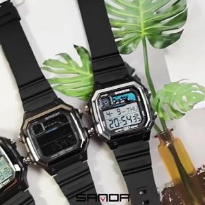 SANDA 6196 Fashion Mens Electronic Wristwatch Multifunctional Luminous Dial Calendar Waterproof Sports Digital Watches for Man