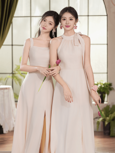 Bridesmaid Dress 2024 New Arrival Champagne Ice Silk Sisters Group Evening Dress Female Host Female Student