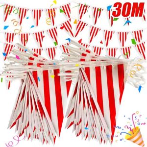 10/30M Red White Banner Triangle Flag Carnival Circus Decoration Birthday Wedding Party Outdoor Hanging Striped Flag Supply