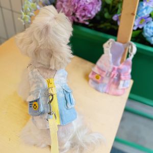 Summer Thin Pet Dyed Workwear Vest Small Breed Puppy Traction Rope Set Princess Style Half Skirt Dog Clothes Lightweight