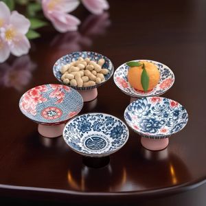 Retro Chinese Style Ceramic High Footed Plate Small Size Nuts Snacks Tea Dishes Fine Pastries Fruit Tray Dish Home Dining