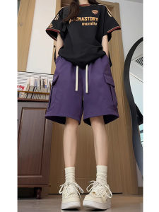Quần Short Công Sở Màu Tím Mận Cho Nam Mùa Hè Mỏng Thoáng Khí Quần Nhanh Khô Nhanh Phong Cách Mỹ Quần Dài Năm Điểm