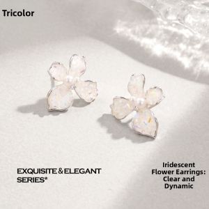 3COLOUR·S | Ice Crystal Flower Imitation Pearl Earrings S925 Silver