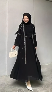 GAMIS SAFWA MIX BORDIR ABAYA DRESS BAHAN CERUTY BABY DOLL FULL PURING