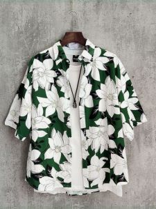 Áo Sơ Mi Tay Ngắn Mùa Hè Rộng Rãi Mỏng Hawaii Bãi Biển Hoa Năm Phần Áo Cánh Hoa Phong Cách Đường Phố Cho Nam Và Nữ