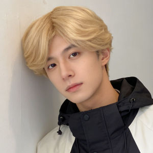 Korean mens medium cut short straight hair fluffy simulated hair mechanism headgear