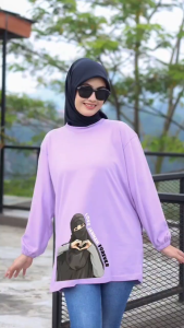 Kaos Oversize Wanita Lengan Panjang Kerut Baju Atasan Jumbo Wanita Hijab Style Love Jannah