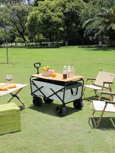 Foldable Wagon Trolley 8-inch 160L camping Outdoor storage trunks Cart widen Wheels have brake Shopping Beach