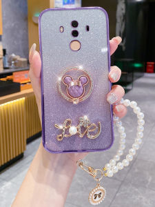 เคสโทรศัพท์ซิลิโคนป้องกันการตกหล่นแบบเต็มจอสำหรับ Huawei Mate10 pro รุ่น M10 Por พร้อมสายรัดสีมุกและแหวนผู้หญิง