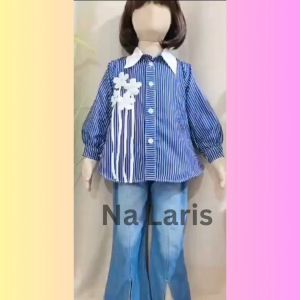 Setelan Jeans Anak Cute Kekinian Korean Style Usia 3 -10 Tahun || Set anak perempuan jeans kombinasi saru katun shakila premium terbaru -COD