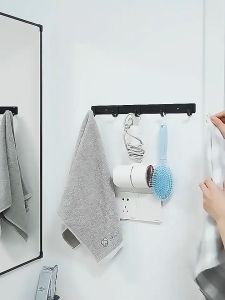 MLADEN Black Hook Perforation-Free Entrance Coat Hook Key Bag Storage Row Hook Wall-Mounted Coat Hook