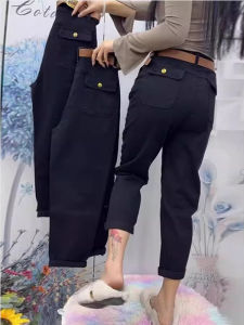 Quần Jeans Denim Harem Ống Thẳng Cạp Cao Mỏng Mùa Hè Cho Nữ Quần Dài Đến Mắt Cá Chân Quần Dài Thường Ngày Cho Người Béo