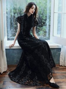 ชุดราตรีสีดำ ชุดราตรีผู้หญิง ชุดราตรีฤดูร้อน ชุดราตรียาว ชุดราตรีสุดหรู ชุดการแสดง เดรสยาว ชุดราตรี