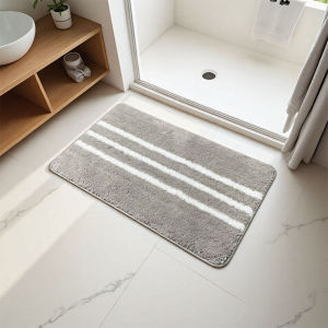 Water Absorbent Bathroom Mat Machine Washable Ultra-Fiber Bathroom Entrance Anti-Slip Rug Stripe Carpet for Home Use