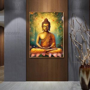 Chinese Zen Style Buddha Statue Wall Art Yoga Studio Health Care Center Tea Room Decorative Painting Modern Minimalist Design