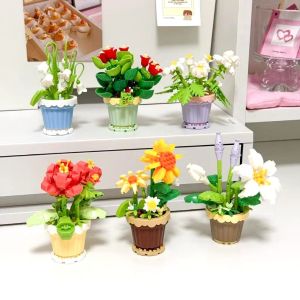 Bricks Block Pot Flower Bunga DIY Mainan Balok Susun Puzzle Blok Gift Hadiah Ulang Tahun / Mainan Balok Buket 3D Puzzle Bricks Hadiah Pot Tanaman Flower Block Succulent Imitasi Bunga Abadi / Pajangan Bunga Bricks Balok Susun DIY
